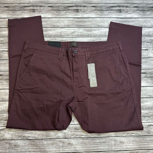 JACHS New York Men's Slim Fit Mid Rise Pants 42 x 30 Dark Red Burgundy Tapered - Picture 1 of 14